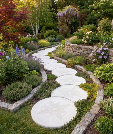 Baumring Platten Gartenweg Trittstein 49cm Trittplatten Weißbeton Betonplatten